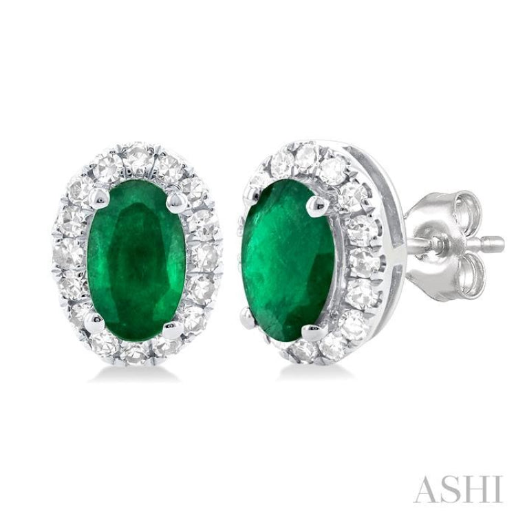 Oval Shape Gemstone & Halo Diamond Earrings