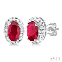 Oval Shape Gemstone & Halo Diamond Earrings