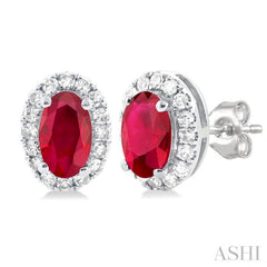 Oval Shape Gemstone & Halo Diamond Earrings