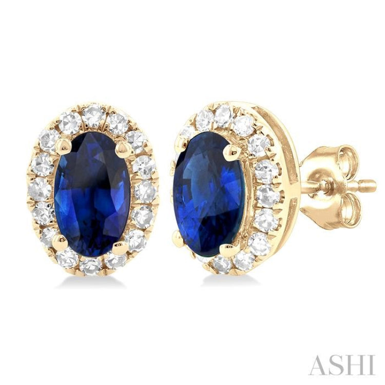 Oval Shape Gemstone & Halo Diamond Earrings