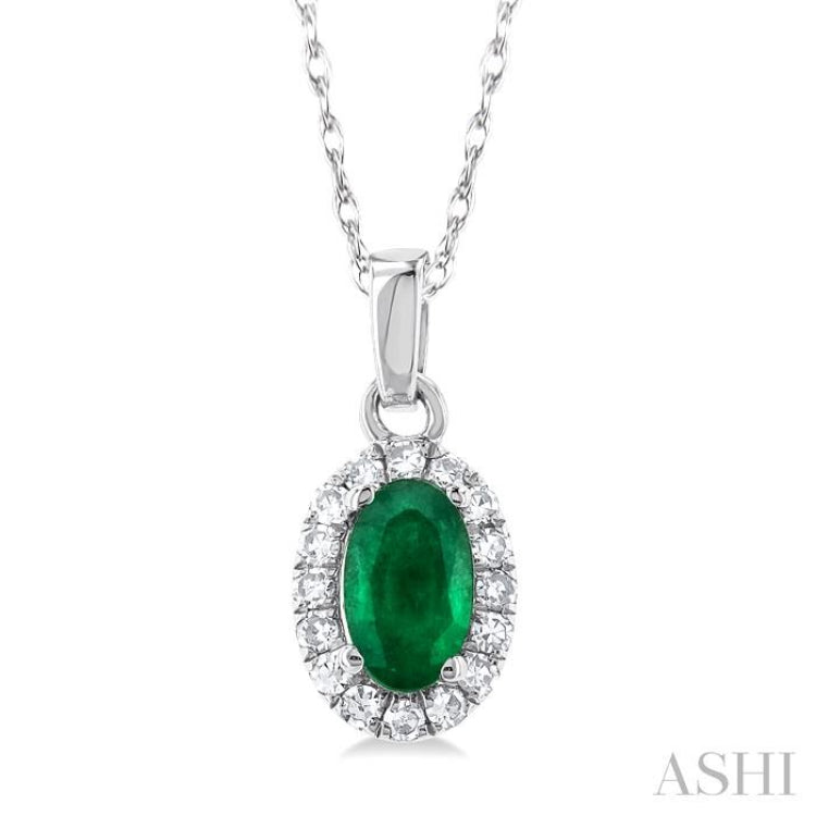 Oval Shape Gemstone & Halo Diamond Pendant