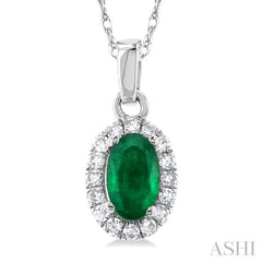 Oval Shape Gemstone & Halo Diamond Pendant