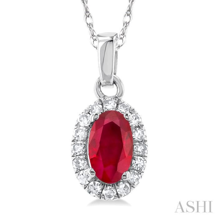 Oval Shape Gemstone & Halo Diamond Pendant