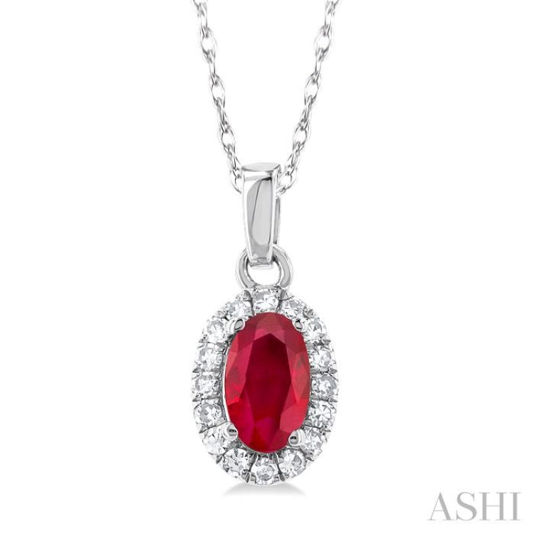 Oval Shape Gemstone & Halo Diamond Pendant