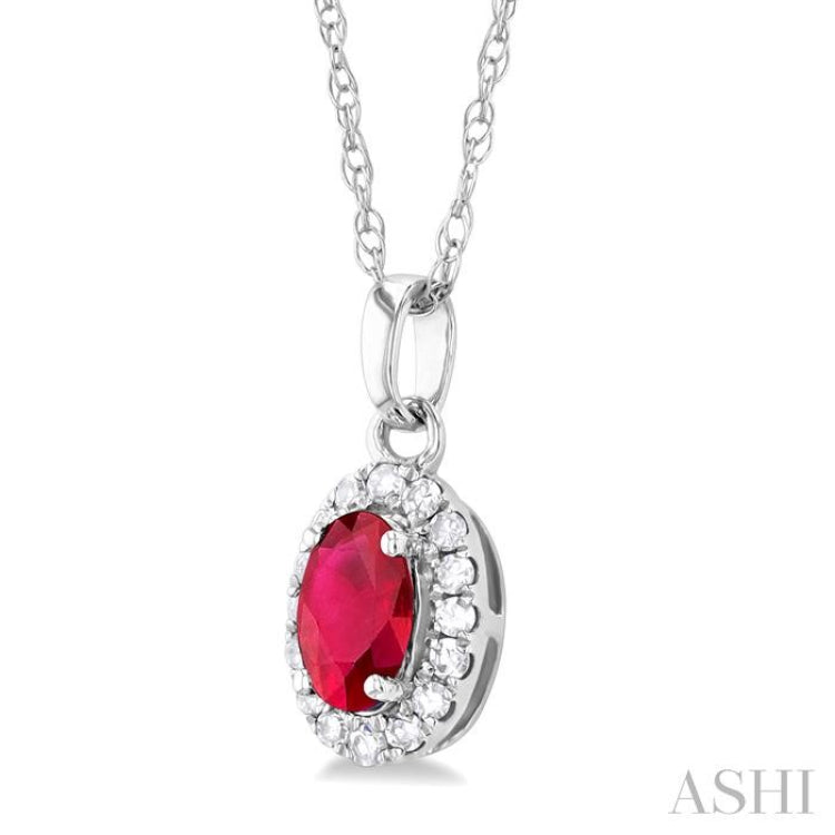 Oval Shape Gemstone & Halo Diamond Pendant