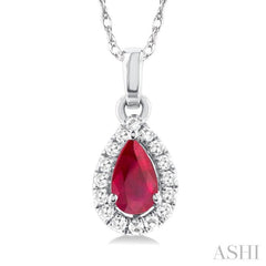 Pear Shape Gemstone & Halo Diamond Pendant