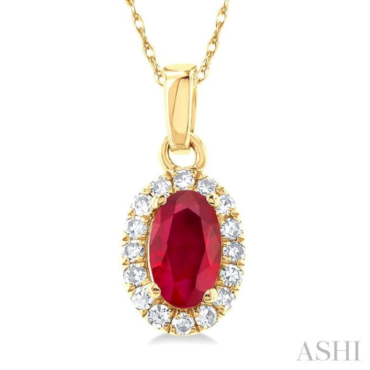 Oval Shape Gemstone & Halo Diamond Pendant