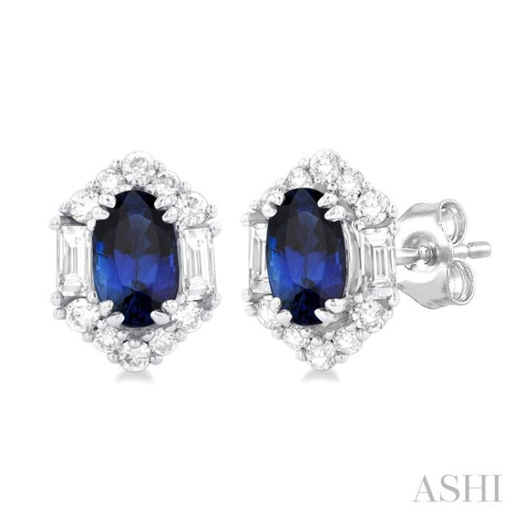 Oval Shape Gemstone & Halo Diamond Earrings