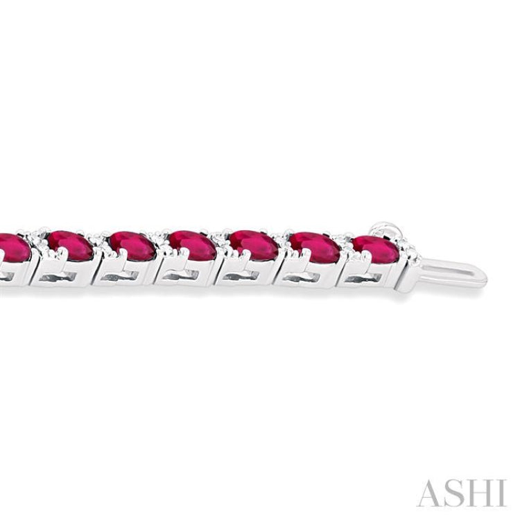 4X3 MM Oval Cut Ruby and 1/3 Ctw Round Cut Diamond Precious Bracelet in 14K White Gold