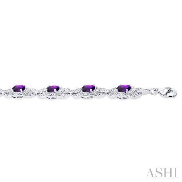 Silver Oval Shape Gemstone & Diamond Bracelet