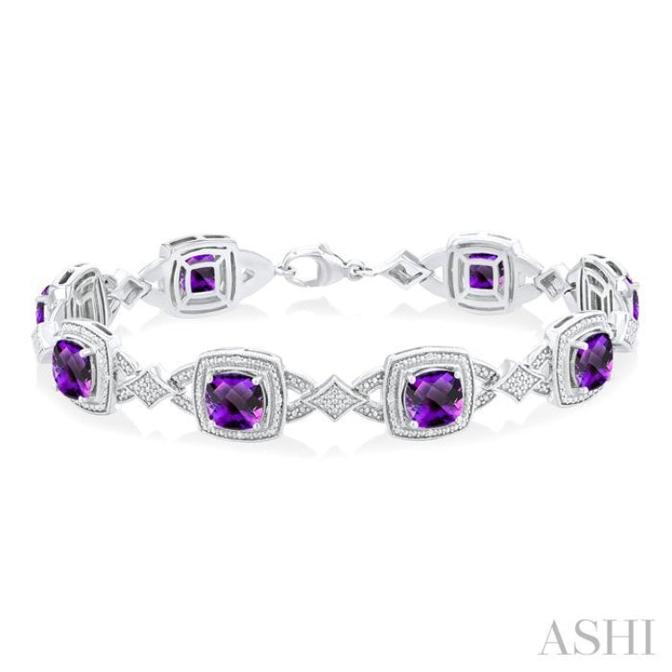 Silver Cushion Shape Gemstone & Diamond Bracelet