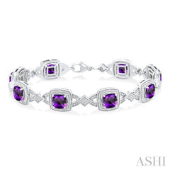 Silver Cushion Shape Gemstone & Diamond Bracelet