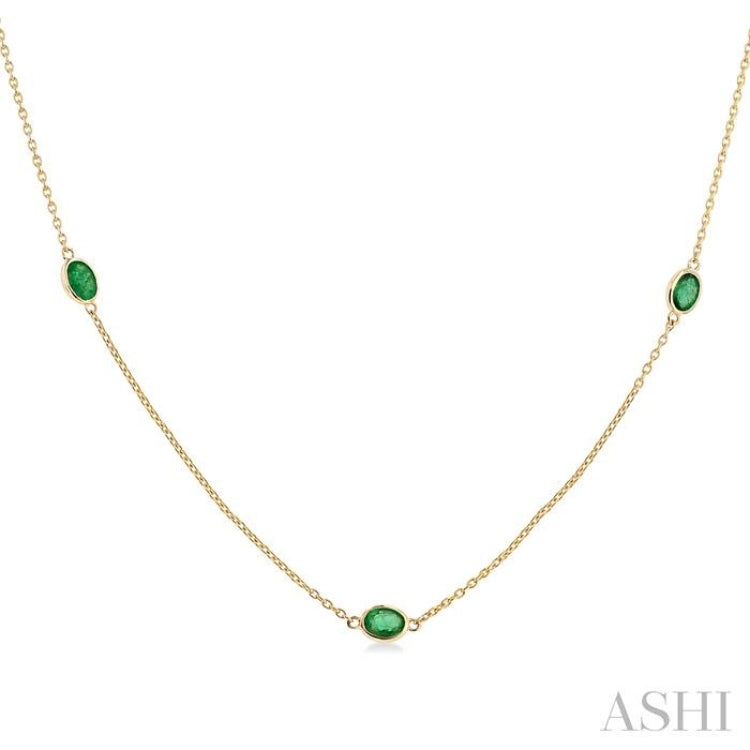 4x3 MM Oval Cut Emerald Precious Station Necklace in 14K Yellow Gold