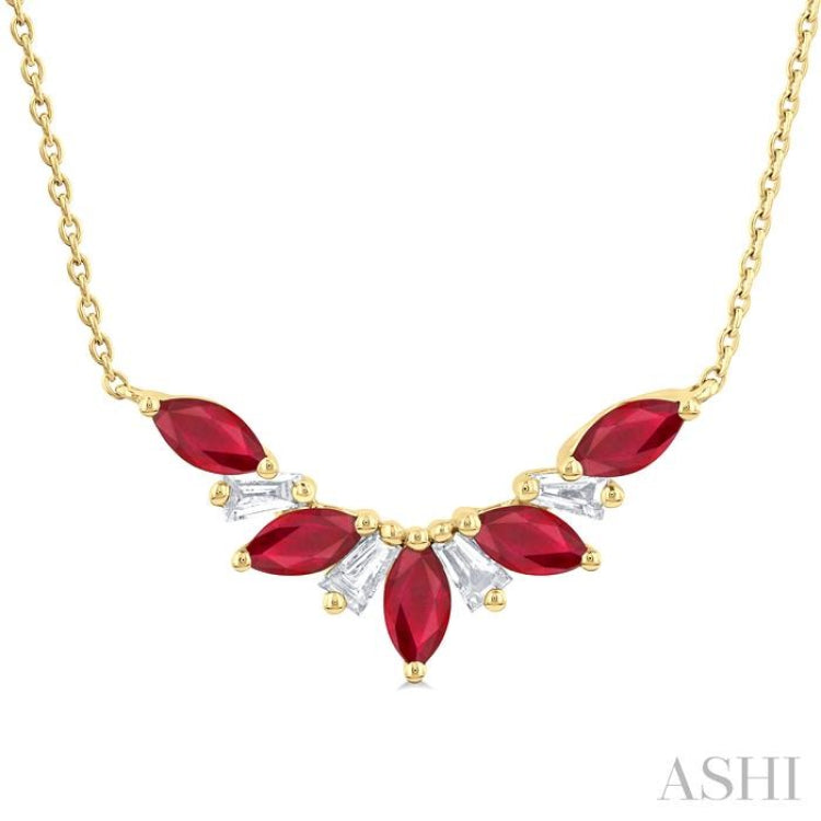 Marquise Shape Gemstone & Diamond Necklace