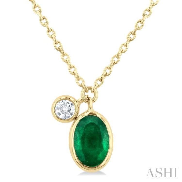 Oval Shape Bezel Set Gemstone & Diamond Necklace