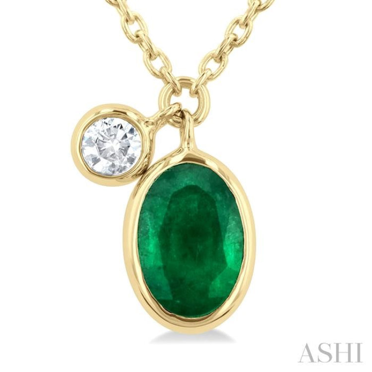 Oval Shape Bezel Set Gemstone & Diamond Necklace