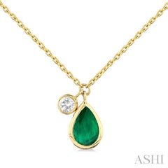 Pear Shape Bezel Set Gemstone & Diamond Necklace