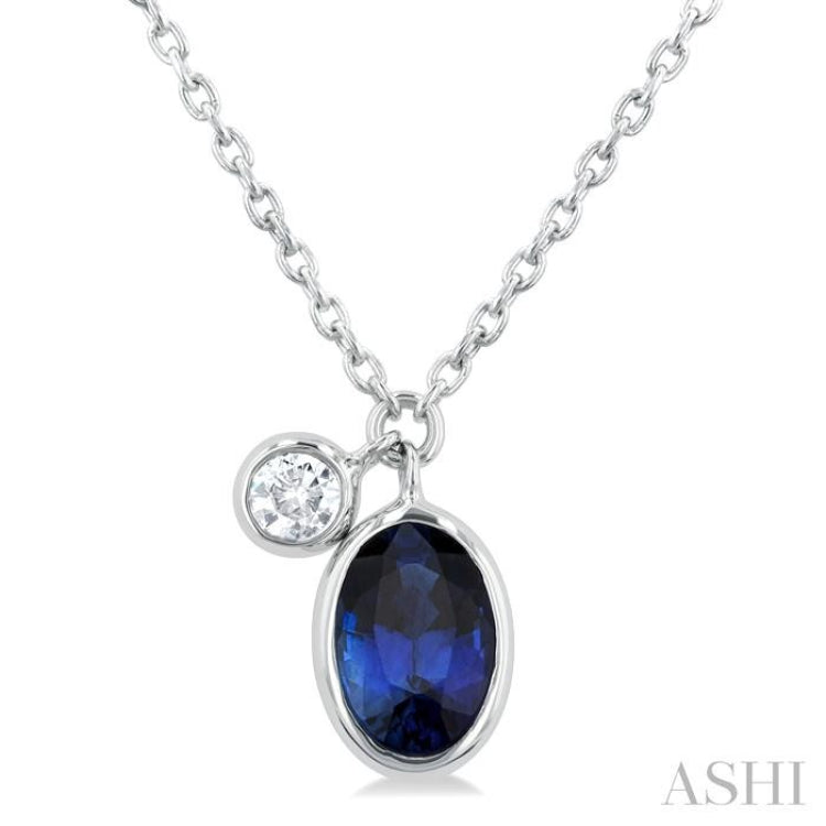 Oval Shape Bezel Set Gemstone & Diamond Necklace