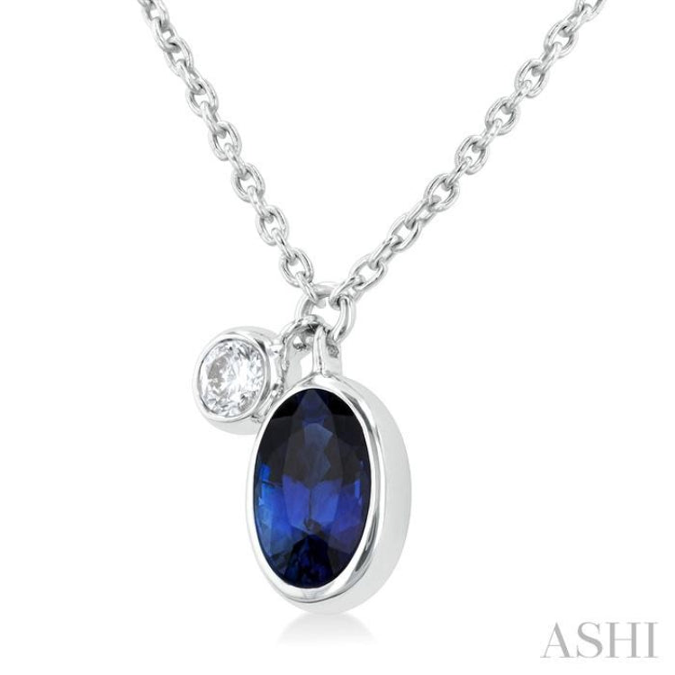 Oval Shape Bezel Set Gemstone & Diamond Necklace