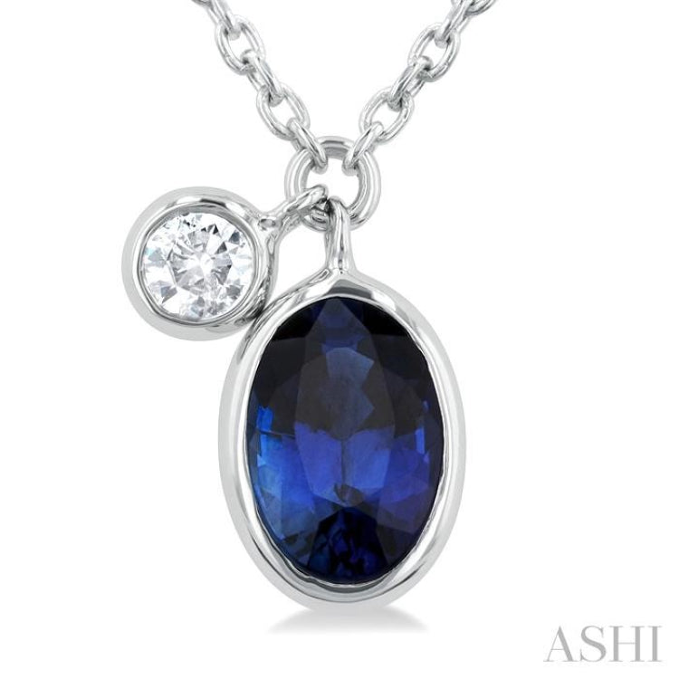 Oval Shape Bezel Set Gemstone & Diamond Necklace