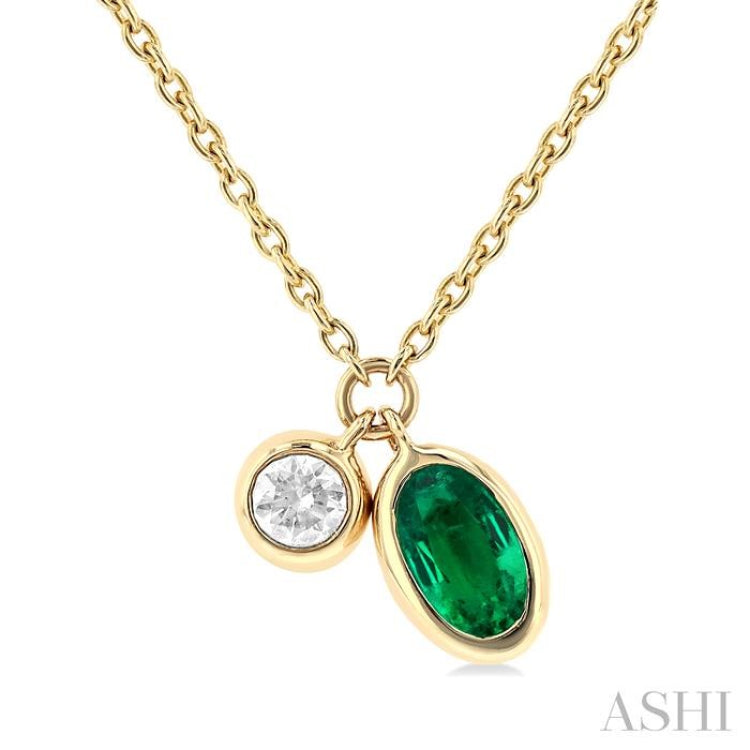 Oval Shape Bezel Set Gemstone & Diamond Necklace