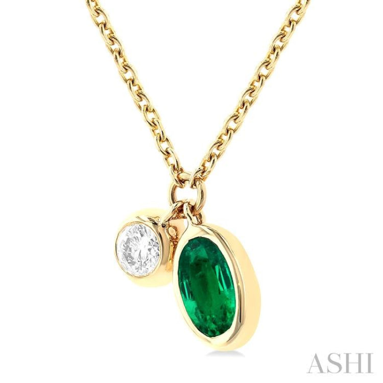 Oval Shape Bezel Set Gemstone & Diamond Necklace