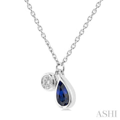 Pear Shape Bezel Set Gemstone & Diamond Necklace