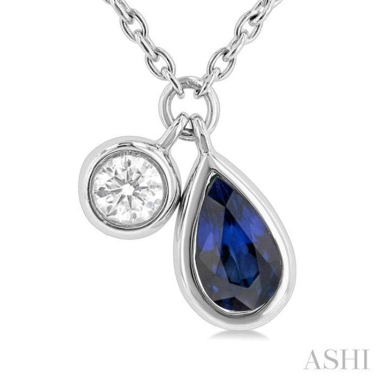 Pear Shape Bezel Set Gemstone & Diamond Necklace