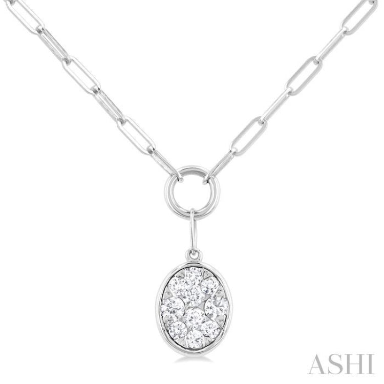 Oval Shape Paper Clip Lovebright Diamond Necklace