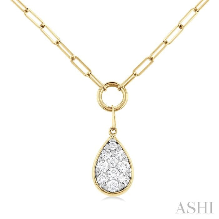 Pear Shape Paper Clip Lovebright Diamond Necklace