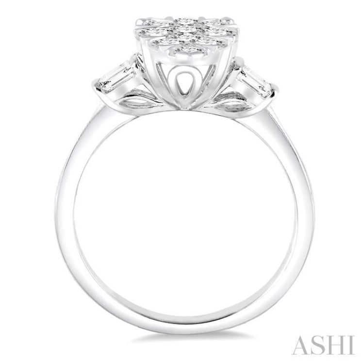 5/8 Ctw Pear Shape Lovebright Baguette and Round Cut Diamond Cluster Ring in 14K White Gold