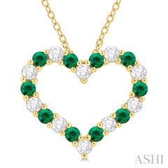 Heart Shape Alternate Gemstone & Diamond Fashion Pendant