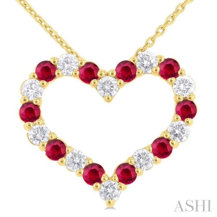 Heart Shape Alternate Gemstone & Diamond Fashion Pendant