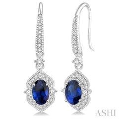 Oval Shape Gemstone & Halo Diamond Earrings