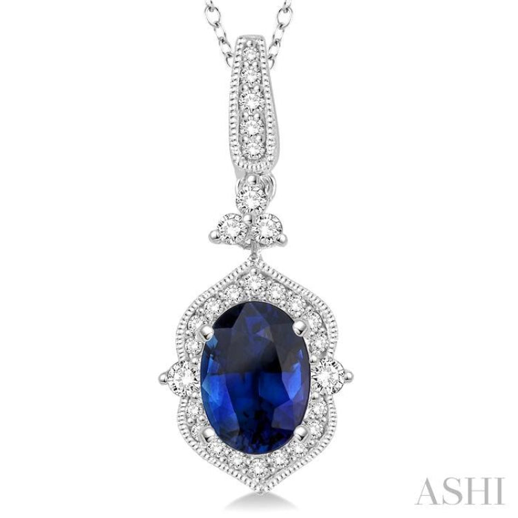 Oval Shape Gemstone & Halo Diamond Pendant