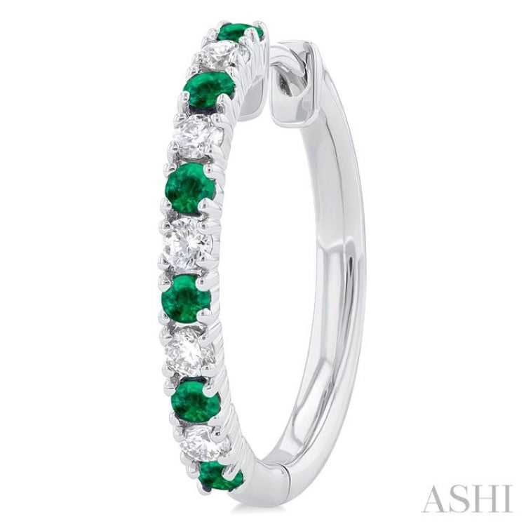 1.80 MM Round Shape Emerald and 1/4 Ctw Round Cut Diamond Precious Hoop Earrings in 10K White Gold