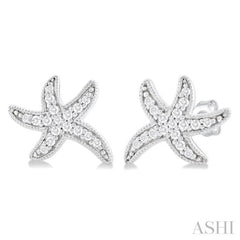1/8 Ctw Petite Milgrain Starfish Round Cut Diamond Fashion Stud Earrings in 10K White Gold