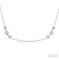 2 Ctw Three Stone Bezel Set Round Cut Diamond Station Necklace in 14K White Gold