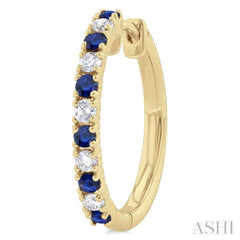 1.80 MM Round Shape Sapphire and 1/4 Ctw Round Cut Diamond Precious Hoop Earrings in 10K Yellow Gold