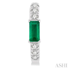 Emerald Shape Gemstone & Petite Diamond Huggie Fashion Earrings