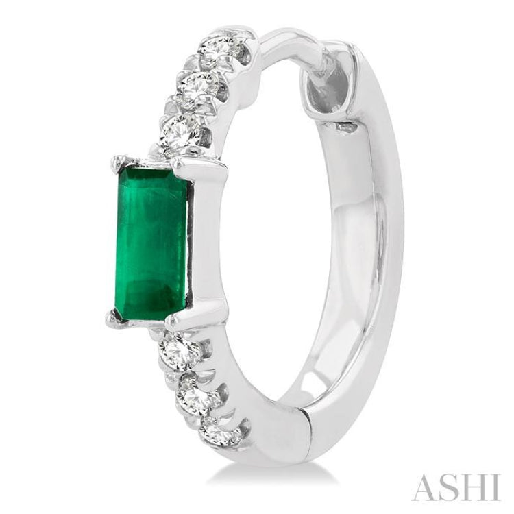 Emerald Shape Gemstone & Petite Diamond Huggie Fashion Earrings