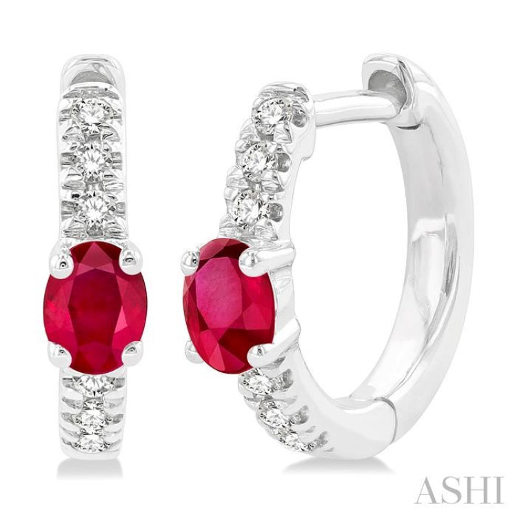 Oval Shape Gemstone & Petite Diamond Huggie Fashion Earrings