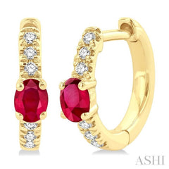 Oval Shape Gemstone & Petite Diamond Huggie Fashion Earrings