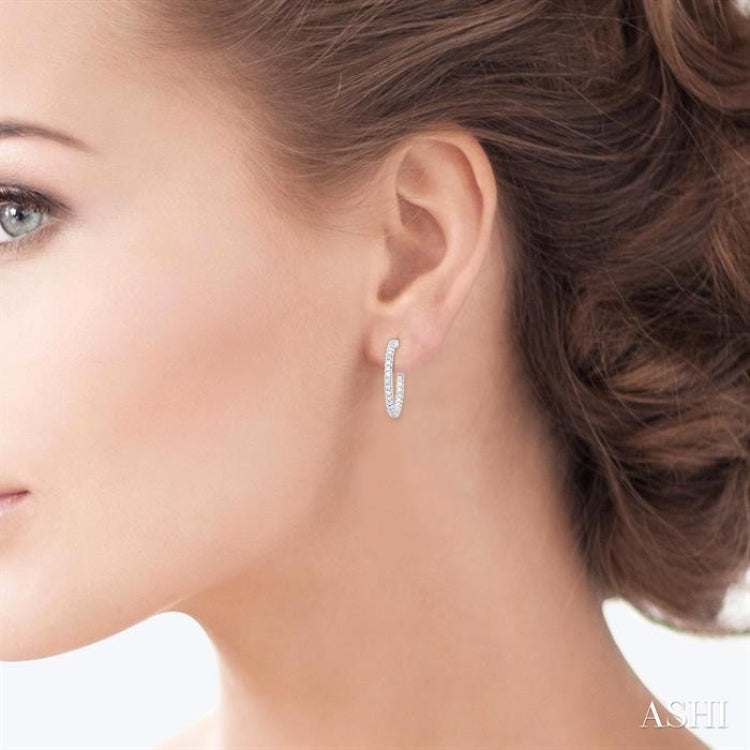 1 Ctw French Pave Set Round Cut Diamond Fashion Half Hoop Earrings in 14K White Gold