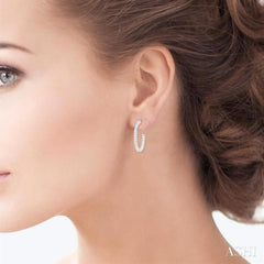 3/4 Ctw French Pave Set Round Cut Diamond Fashion Half Hoop Earring in 14K White Gold
