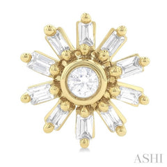1/4 Ctw Petite Wheel Baguette and Round Cut Diamond Fashion Stud Earrings in 10K Yellow Gold