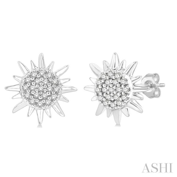 1/8 Ctw Petite Sun Round Cut Diamond Fashion Stud Earrings in 10K White Gold