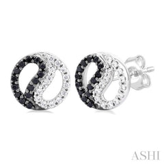 1/5 Ctw Petite Yin Yang Black & White Round Cut Diamond Fashion Stud Earrings in 10K White Gold