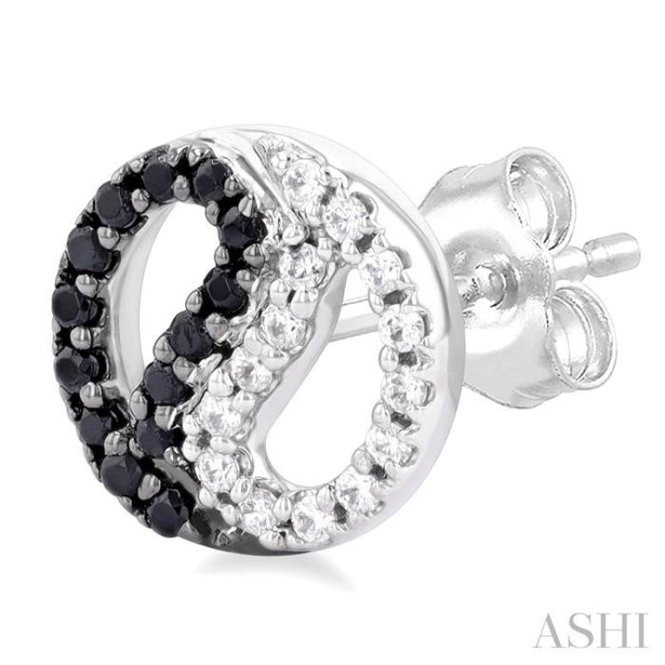 1/5 Ctw Petite Yin Yang Black & White Round Cut Diamond Fashion Stud Earrings in 10K White Gold