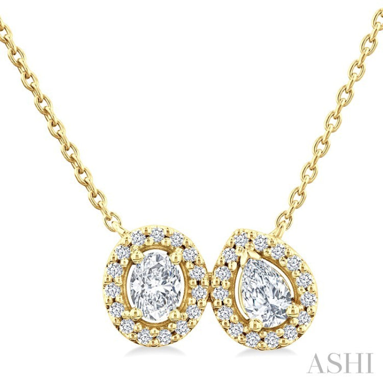 3/8 Ctw Toi Et Moi Diamond Pendant With Chain in 14K Yellow Gold